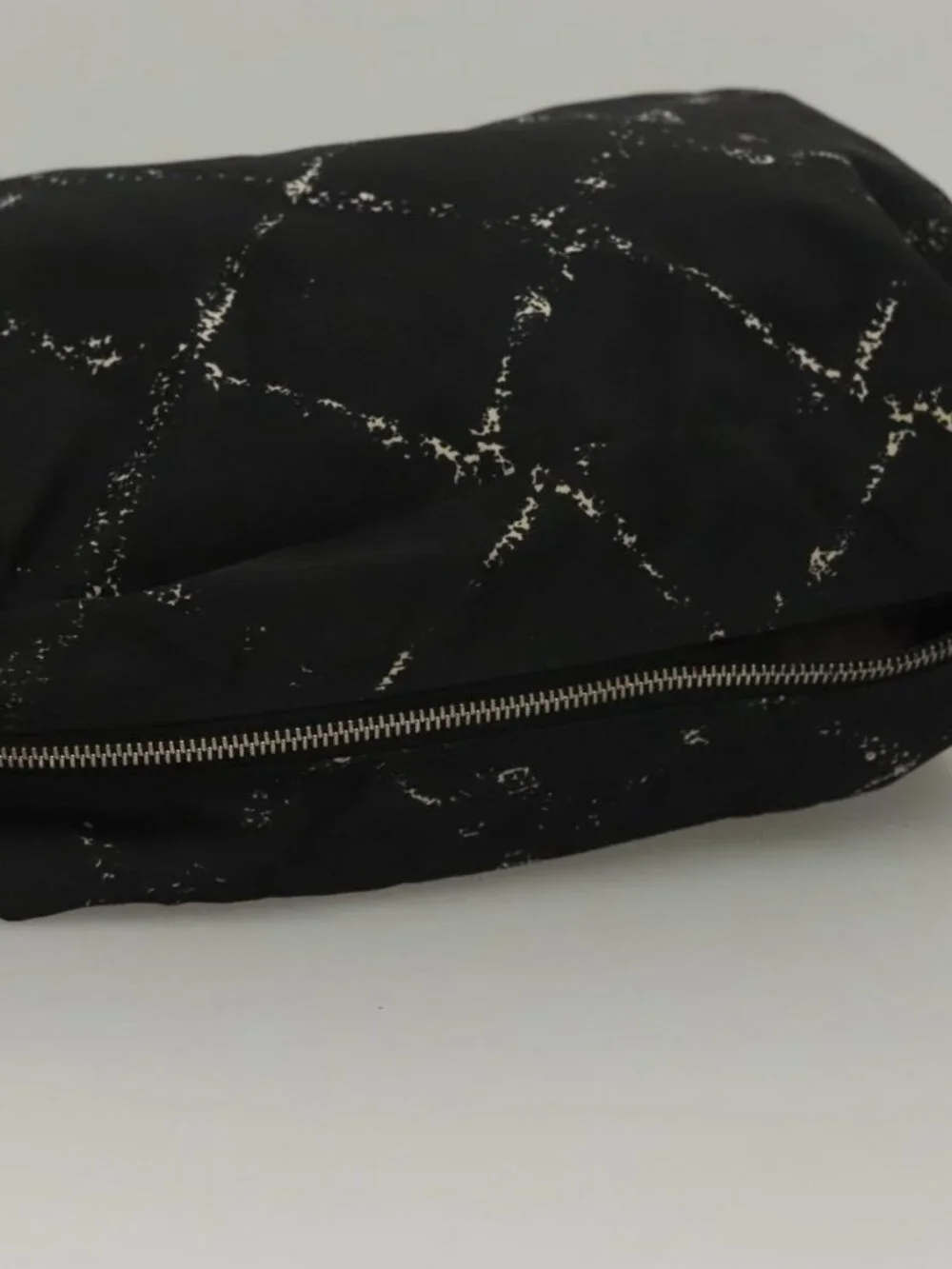 CHANEL Pouch Nylon Grained Calf Skin 2 Set Black Silver CC Auth bs28342